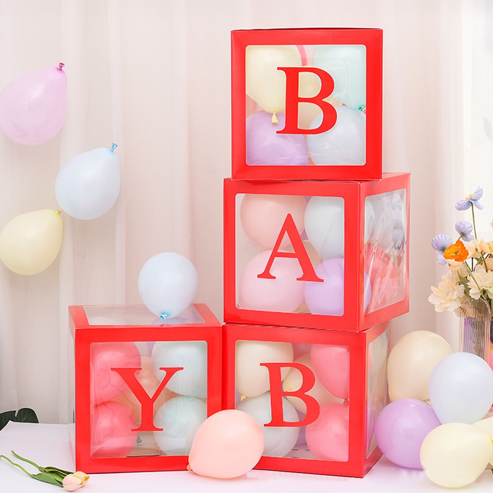 1 Set of 4 Clear Christmas Balloon Boxes with 26 Letters from A to Z - Red