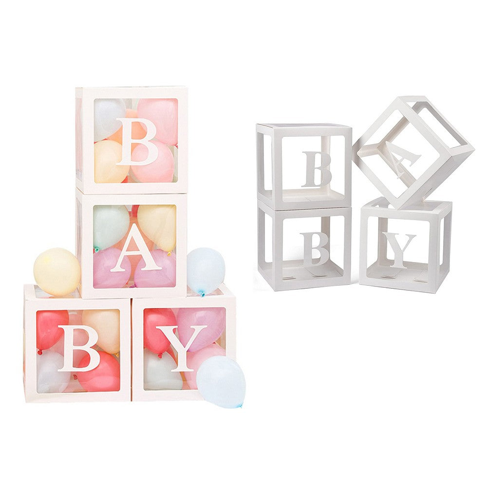 2 Sets of 4 Clear Christmas Balloon Boxes with 26 Letters from A to Z - White