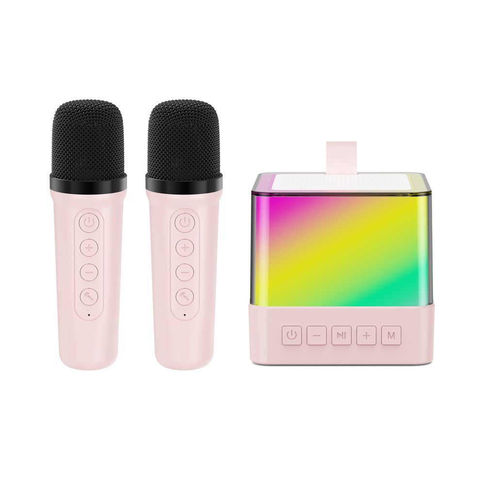 Mini Karaoke Machine Bluetooth Speaker with 2 Wireless Microphones - Pink