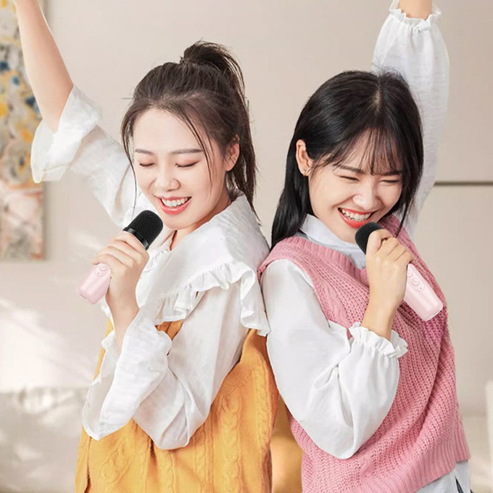 Mini Karaoke Machine Bluetooth Speaker with 2 Wireless Microphones - Pink