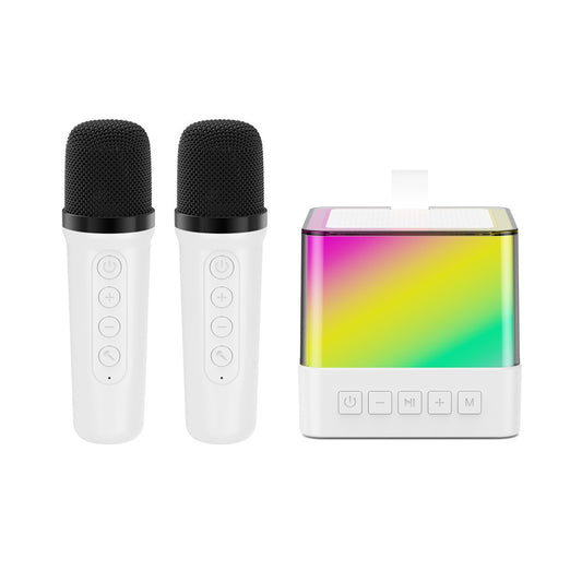 Mini Karaoke Machine Bluetooth Speaker with 2 Wireless Microphones - White