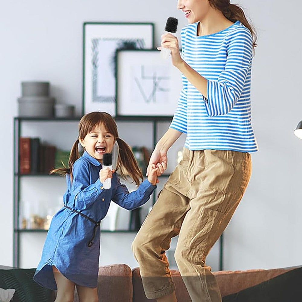 Mini Karaoke Machine Bluetooth Speaker with 2 Wireless Microphones - White