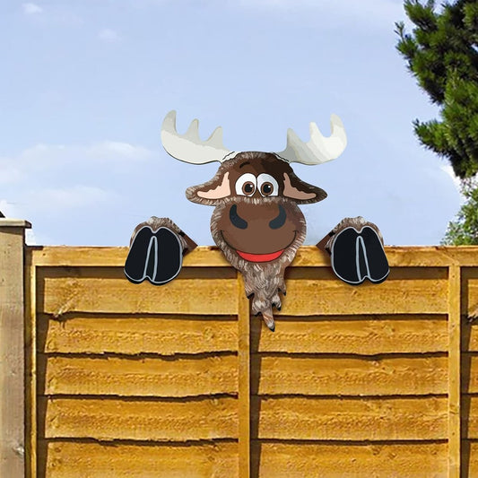 Christmas Elk Fence Peeker Decoration Outdoor Garden Fence Signs Holiday Decor