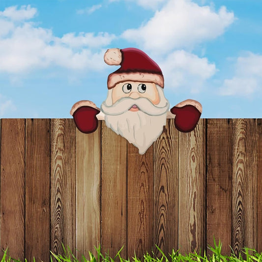 Christmas Santa Claus Fence Peeker Decoration Garden Fence Signs Holiday Decor