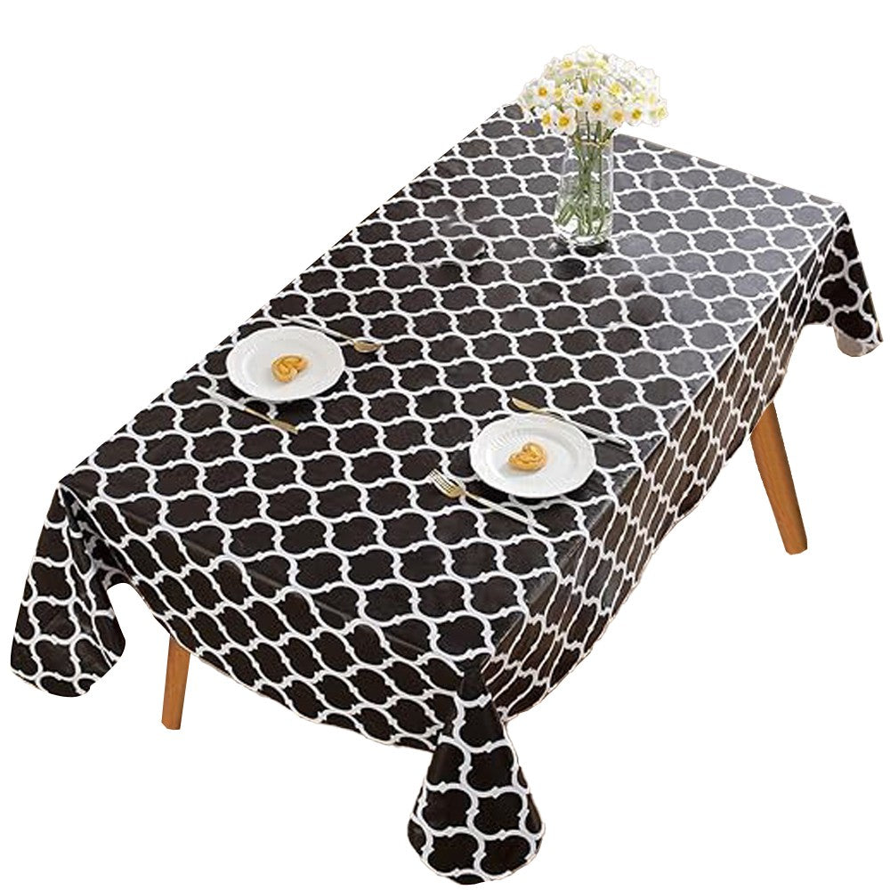 Moroccan Pattern Tablecloth Rectangle Dining Table Cover Christmas Decor - Black