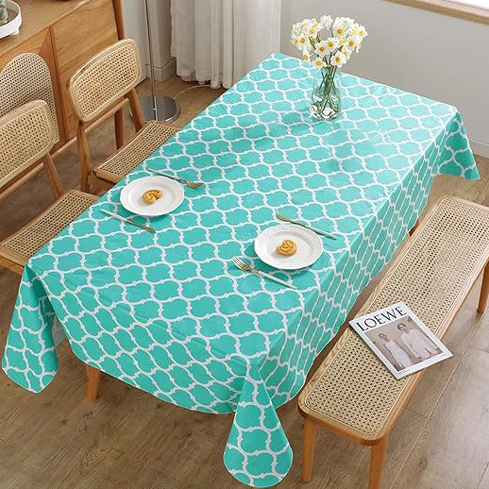 Moroccan Pattern Tablecloth Rectangle Dining Table Cover Christmas Decor - Cyan