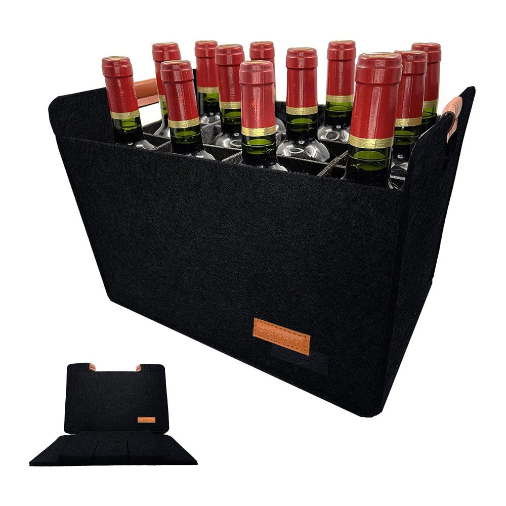 Felt Wine Tote Bag Wine Carry Case for 12 Bottle of Wines - Black