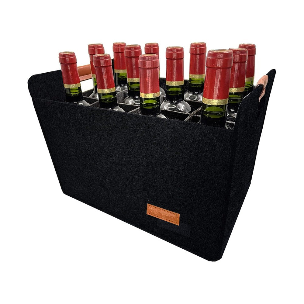 Felt Wine Tote Bag Wine Carry Case for 12 Bottle of Wines - Black