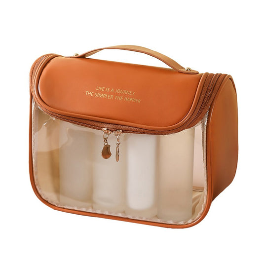 1Pc Clear Makeup Bag Travel Toiletry Bag Cosmetic Bag with Hook - Brown