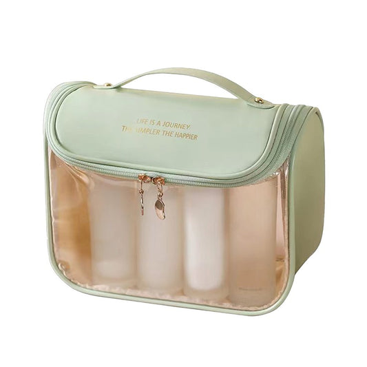 1Pc Clear Makeup Bag Travel Toiletry Bag Cosmetic Bag with Hook - Green