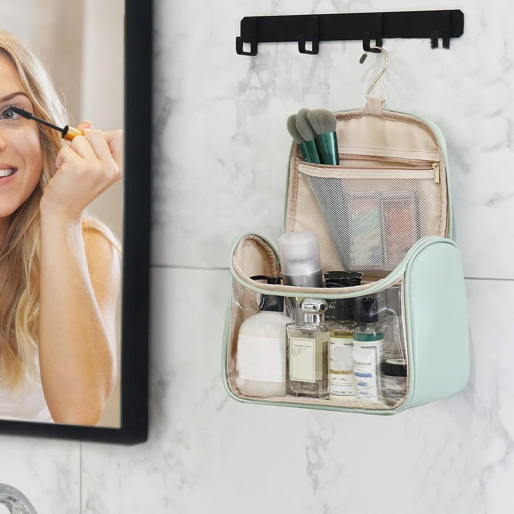 1Pc Clear Makeup Bag Travel Toiletry Bag Cosmetic Bag with Hook - Green