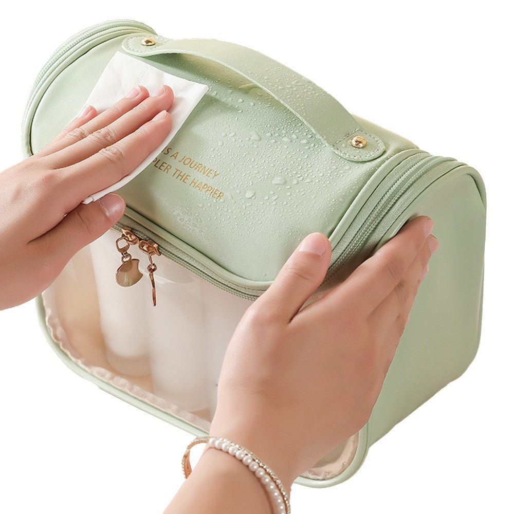 1Pc Clear Makeup Bag Travel Toiletry Bag Cosmetic Bag with Hook - Green