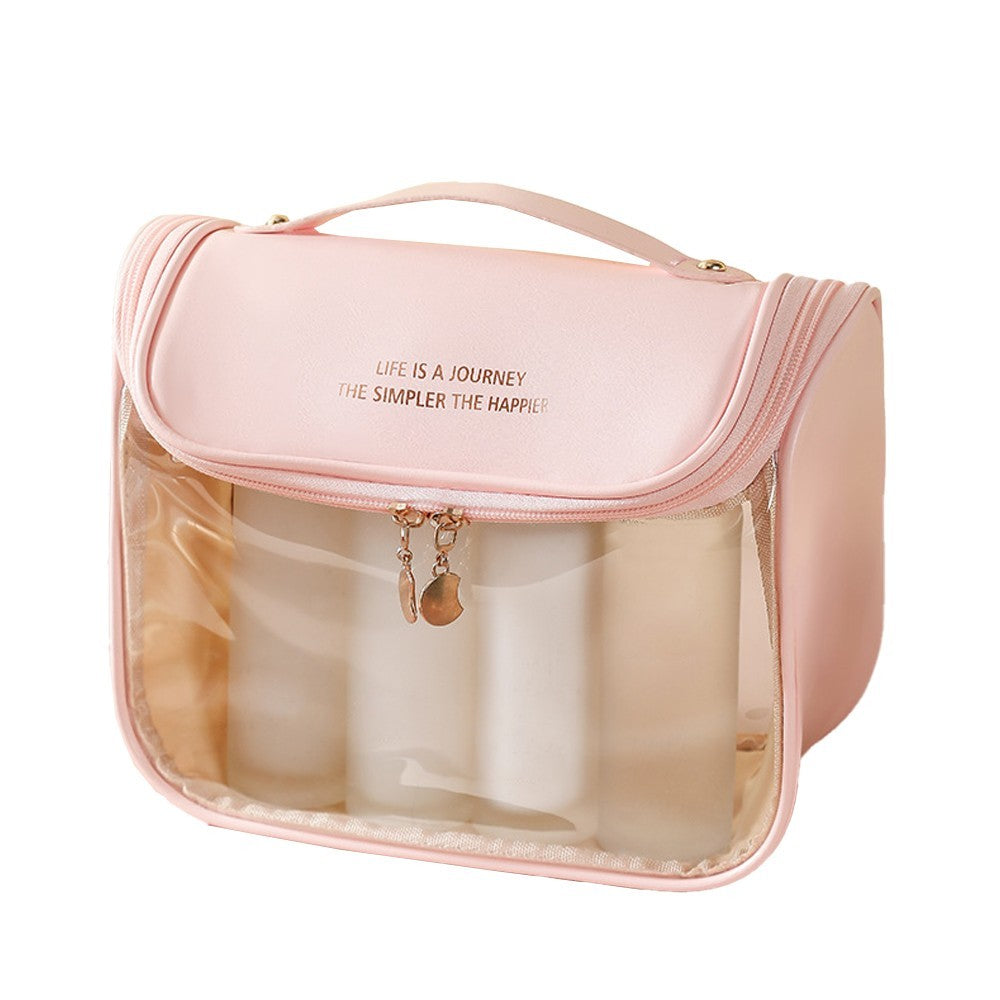 1Pc Clear Makeup Bag Travel Toiletry Bag Cosmetic Bag with Hook - Pink