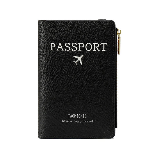 1Pc RFID Blocking Passport Holder Card Holder Wallet with Zipper - Black