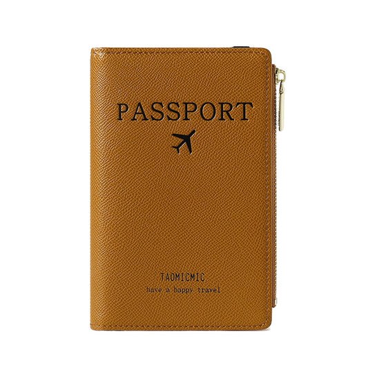 1Pc RFID Blocking Passport Holder Card Holder Wallet with Zipper - Brown