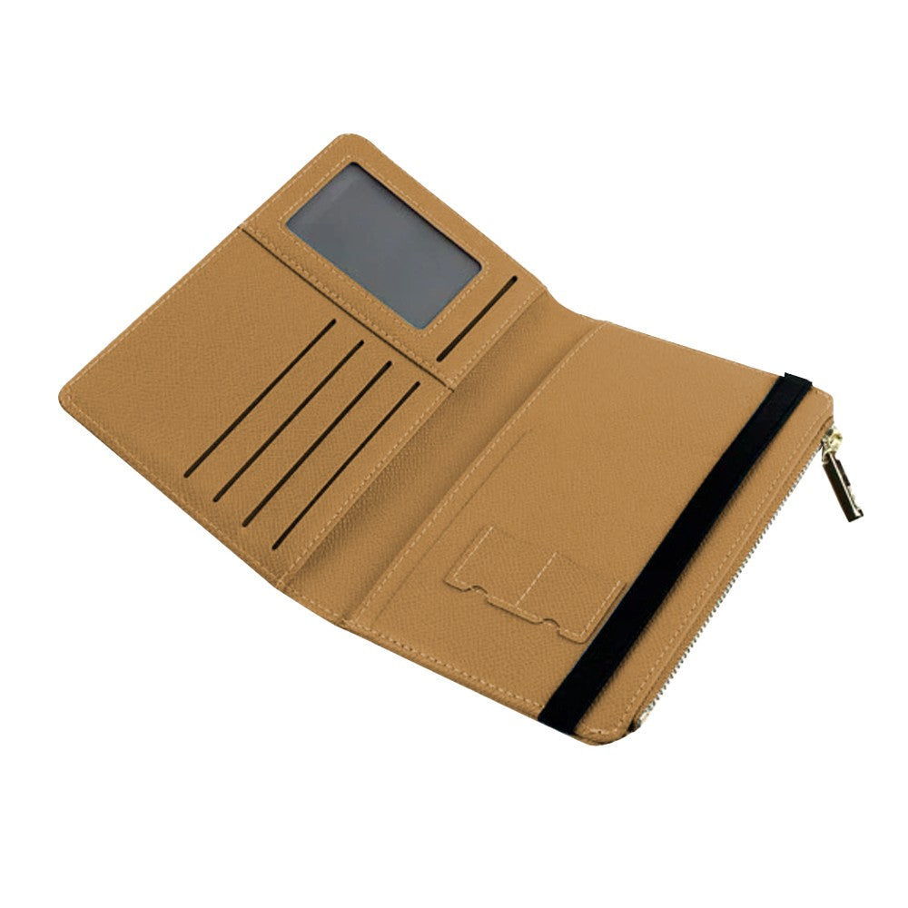 1Pc RFID Blocking Passport Holder Card Holder Wallet with Zipper - Brown