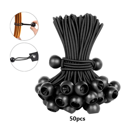 50Pcs Bungee Ball Rope Elastic Tarp Tie-down Strap for Camping Tent Luggage Cord
