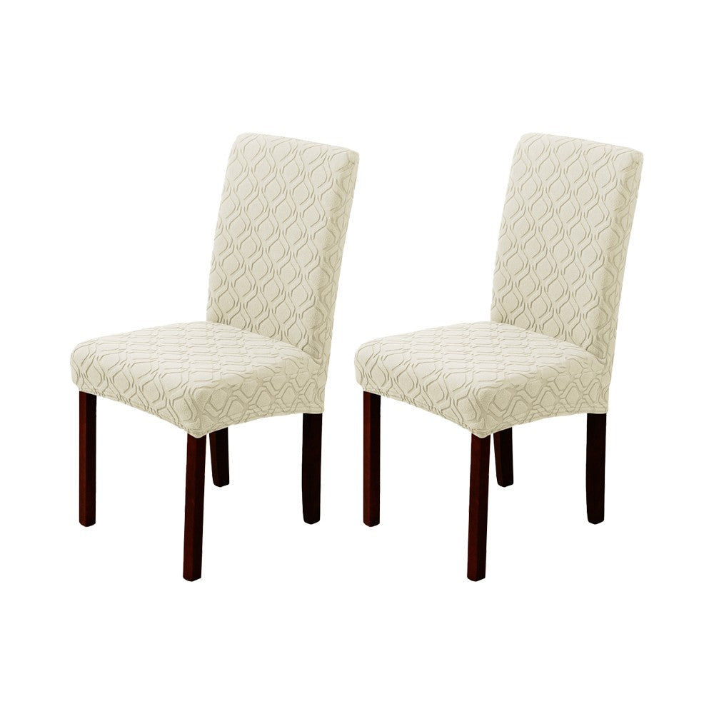 2Pcs Jacquard Dining Chair Cover Stretch Chair Protector Cover - Beige