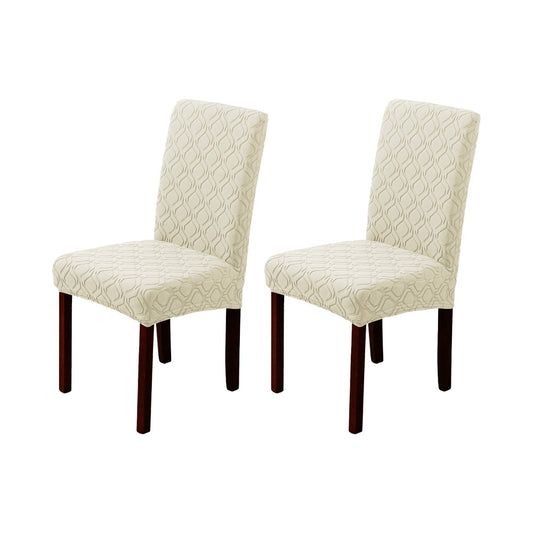 2Pcs Jacquard Dining Chair Cover Stretch Chair Protector Cover - Beige