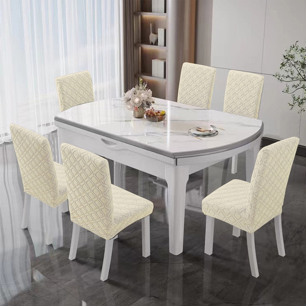 2Pcs Jacquard Dining Chair Cover Stretch Chair Protector Cover - Beige