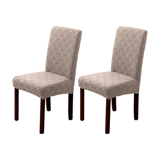 2Pcs Jacquard Dining Chair Cover Stretch Chair Protector Cover - Khaki