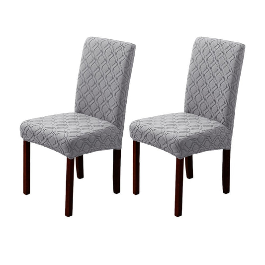 2Pcs Jacquard Dining Chair Cover Stretch Chair Protector Cover - Grey