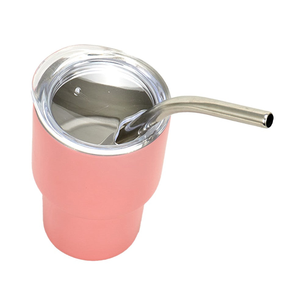 3Pcs 2oz Mini Stainless Steel Tumbler Cup with Straw and Lid for Party - Green+White+Pink