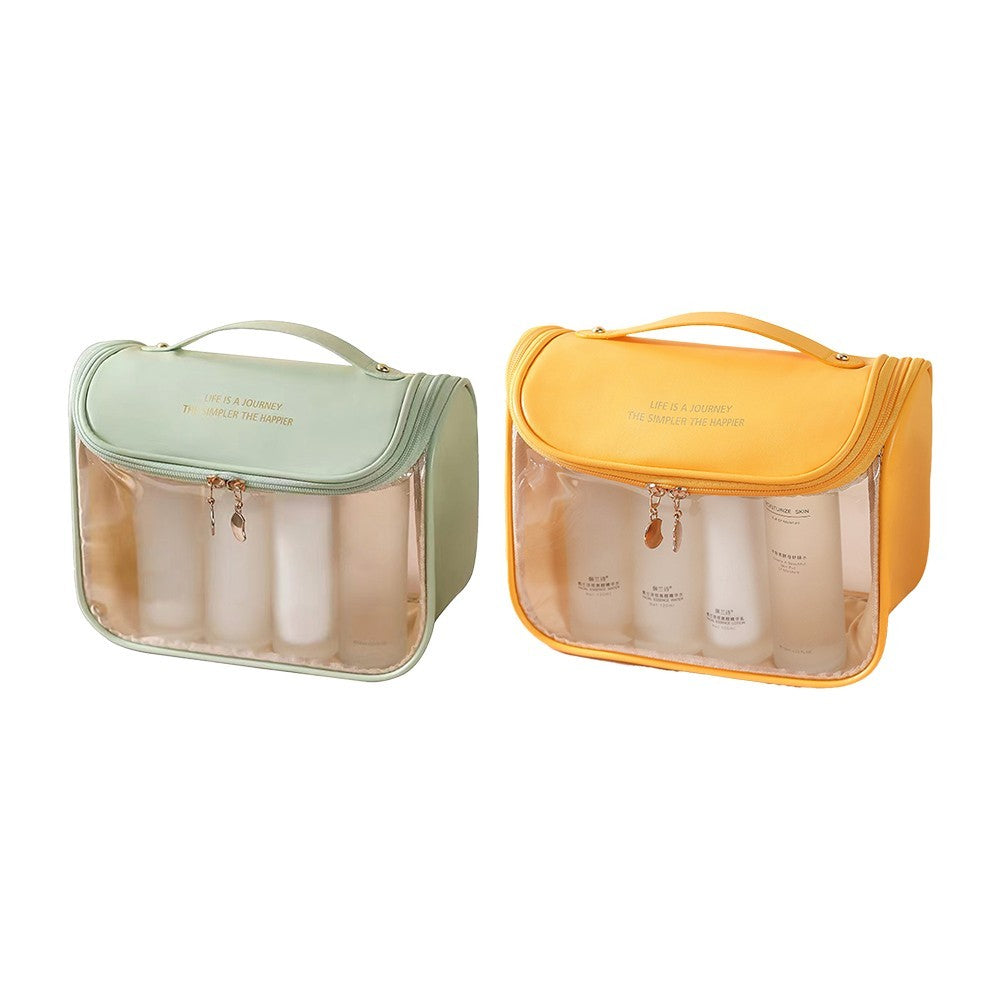 2Pcs Clear Makeup Bag Travel Toiletry Bag Cosmetic Bag with Hook - Green+Yellow
