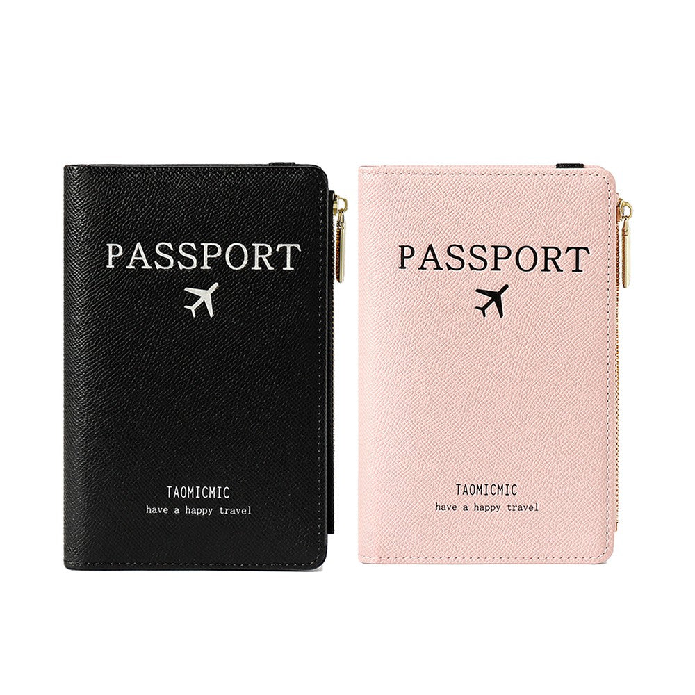 2Pcs RFID Blocking Passport Holder Card Holder Wallet with Zipper - Black+Pink