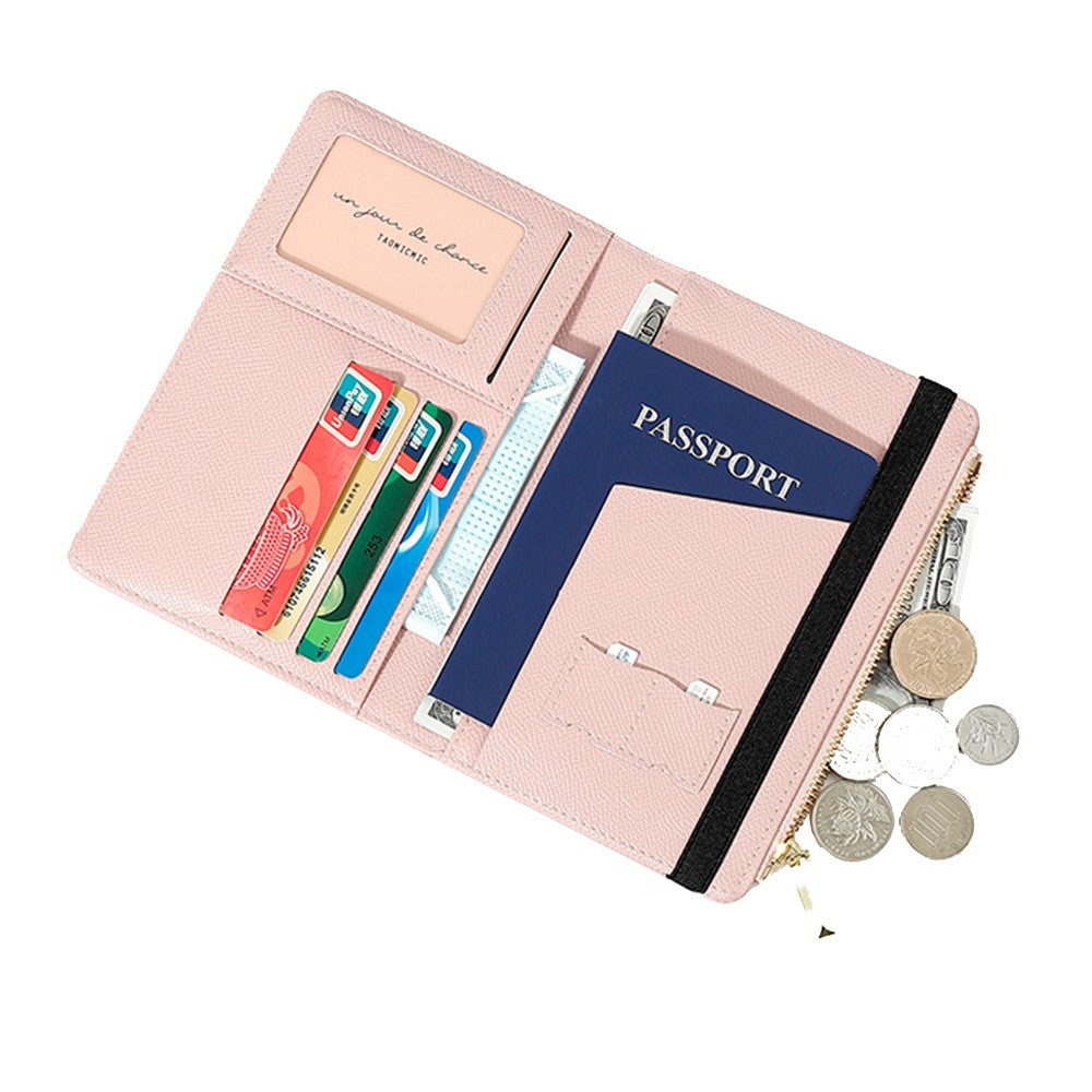 2Pcs RFID Blocking Passport Holder Card Holder Wallet with Zipper - Black+Pink