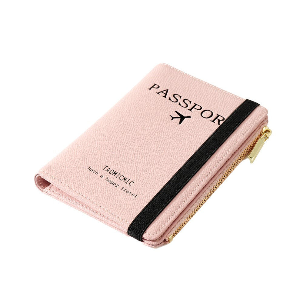 2Pcs RFID Blocking Passport Holder Card Holder Wallet with Zipper - Black+Pink