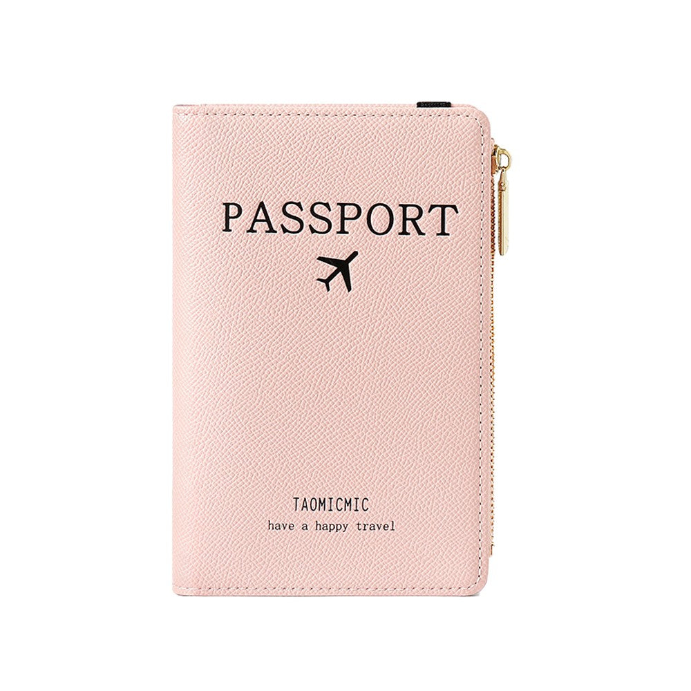2Pcs RFID Blocking Passport Holder Card Holder Wallet with Zipper - Black+Pink