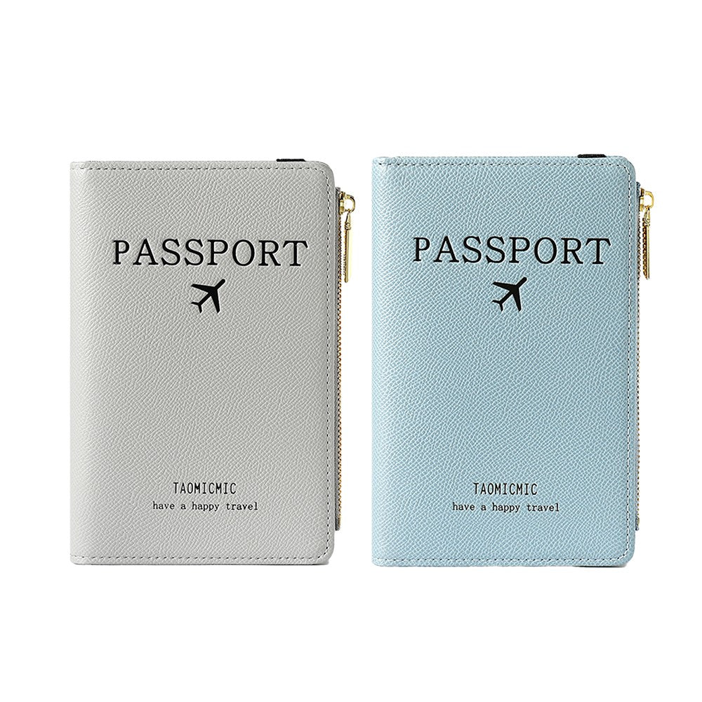 2Pcs RFID Blocking Passport Holder Card Holder Wallet with Zipper - Blue+Grey