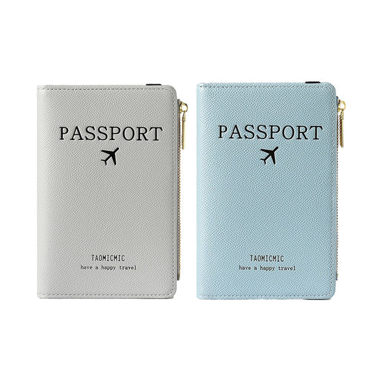 2Pcs RFID Blocking Passport Holder Card Holder Wallet with Zipper - Blue+Grey