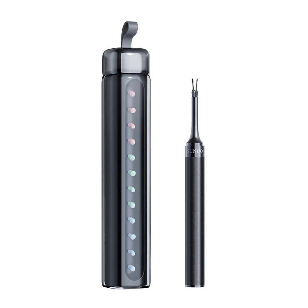 2-in-1 Visual Ear Wax Removal Tool Otoscope with Ear Scoops and Tweezer - Black