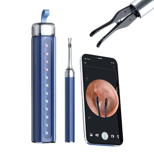 2-in-1 Visual Ear Wax Removal Tool Otoscope with Ear Scoops and Tweezer - Blue
