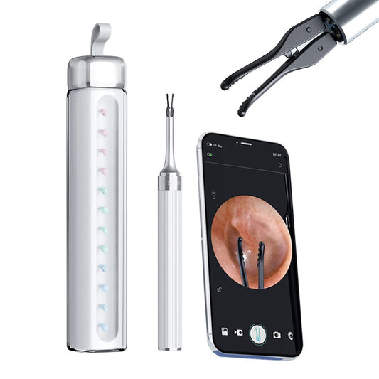 2-in-1 Visual Ear Wax Removal Tool Otoscope with Ear Scoops and Tweezer - White
