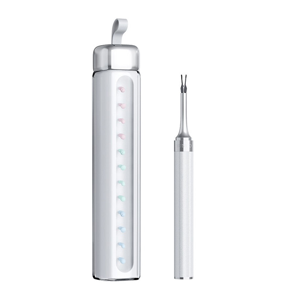 2-in-1 Visual Ear Wax Removal Tool Otoscope with Ear Scoops and Tweezer - White