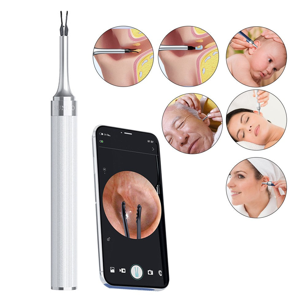 2-in-1 Visual Ear Wax Removal Tool Otoscope with Ear Scoops and Tweezer - White