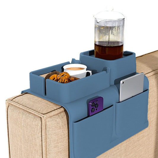 Couch Cup Holder Tray Silicone Sofa Armrest Tray with Side Pockets - Blue