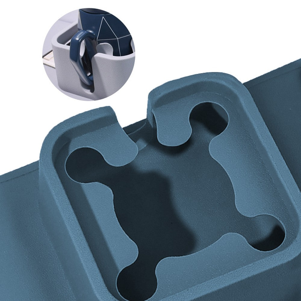 Couch Cup Holder Tray Silicone Sofa Armrest Tray with Side Pockets - Blue