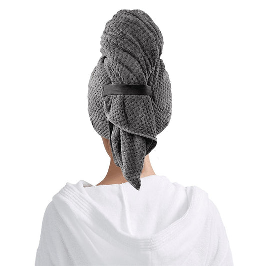 Microfiber Hair Towel Wrap Hair Drying Towel Turbans with Elastic Strap - Grey
