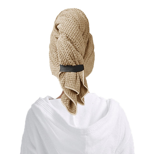 Microfiber Hair Towel Wrap Hair Drying Towel Turbans with Elastic Strap - Khaki