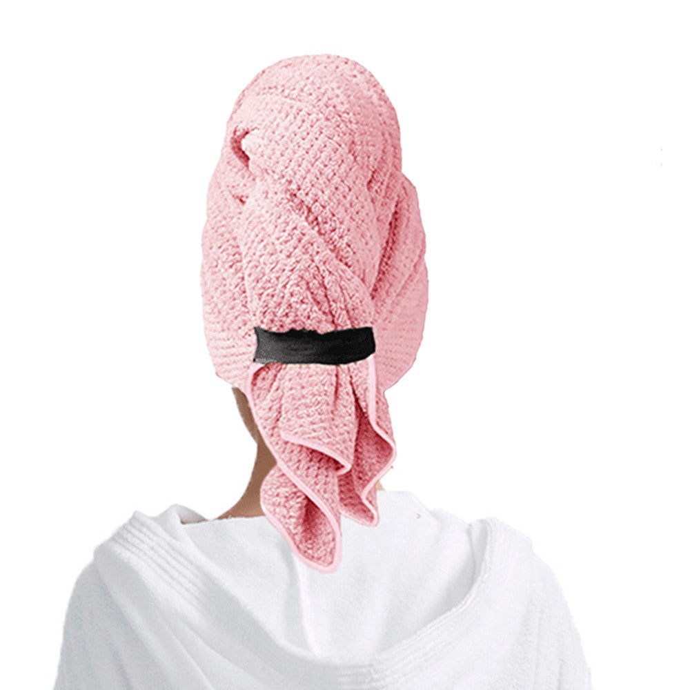 Microfiber Hair Towel Wrap Hair Drying Towel Turbans with Elastic Strap - Pink