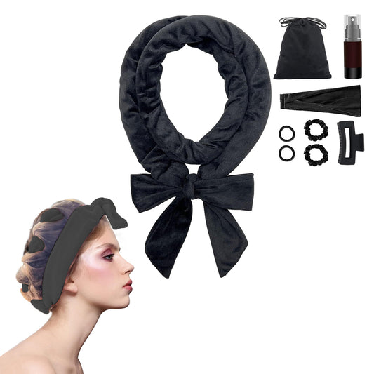 8Pcs Heatless Hair Curling Set Heatless Hair Curler Headband Hair Ties Black