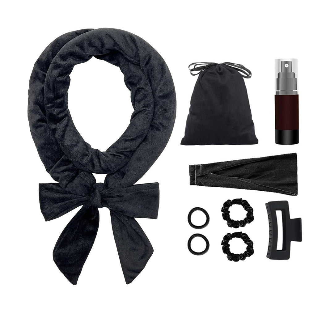 8Pcs Heatless Hair Curling Set Heatless Hair Curler Headband Hair Ties Black
