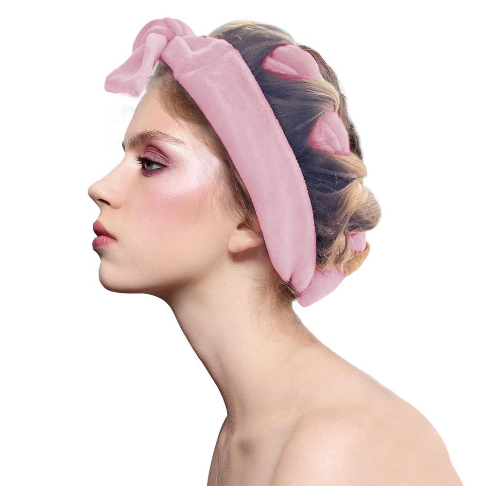 8Pcs Heatless Hair Curling Set Heatless Hair Curler Headband Hair Ties Pink