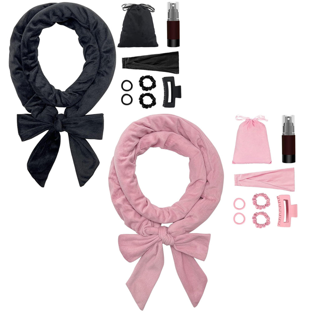 2 X Heatless Hair Curling Set Heatless Hair Curler Headband Hair Ties Black Pink