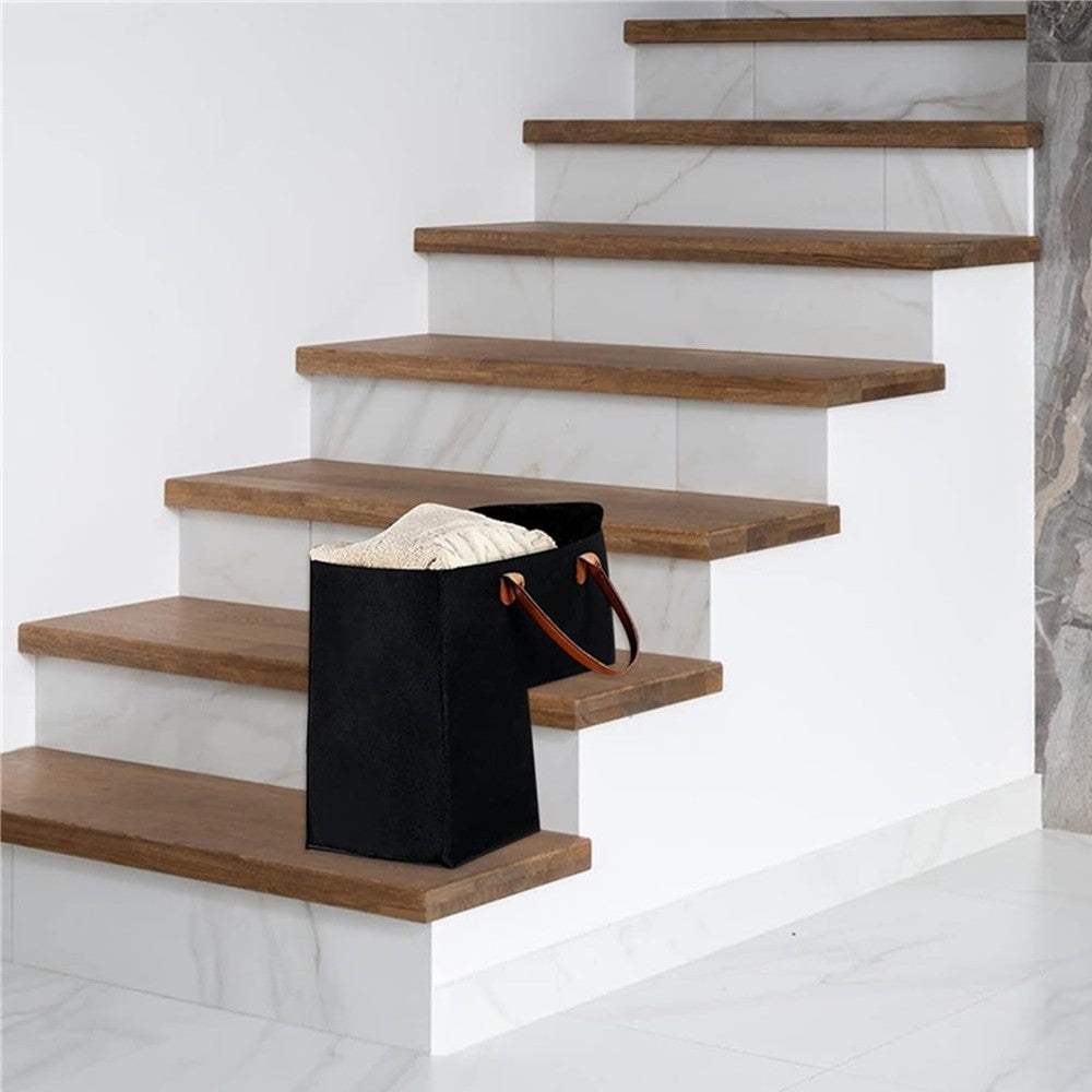 2Pcs Stair Basket Foldable Stair Step Storage Bag Organizer with Handle - Black