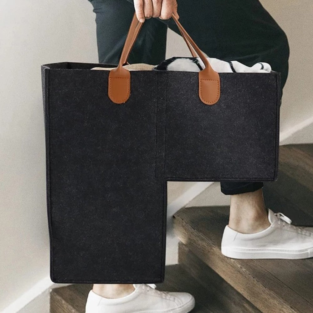 1Pc Stair Basket Foldable Stair Step Storage Bag Organizer with Handle - Black